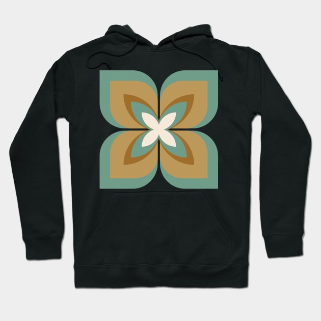 Modern Bold Stylized Frangipani Flower in sage blue green and caramel Hoodie by FrancesPoff